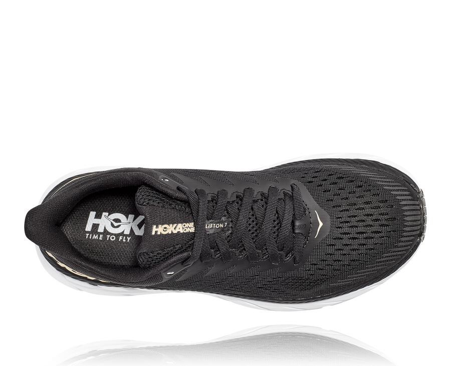 Hoka One One Clifton 7 Löparskor Dam - Svarta/Vita - AQCVS-0239